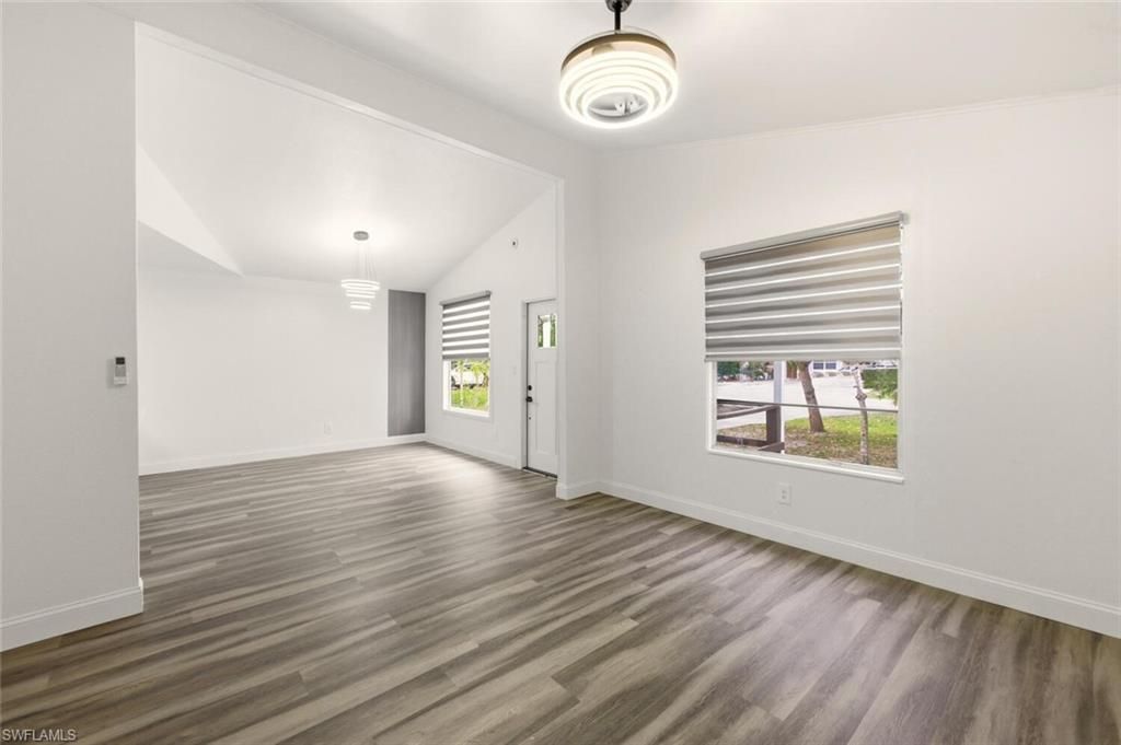 Empty room, Interior, Pendant Lights, Wood Texture Flooring