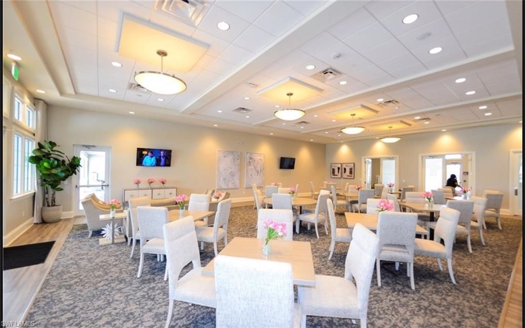 Dining room, Interior, Pendant Lights, Recessed Lighting, Wood Texture Flooring