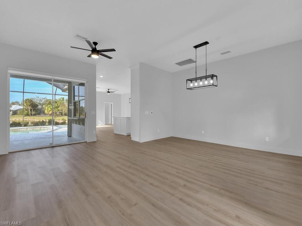 Empty room, Interior, Pendant Lights, Wood Texture Flooring