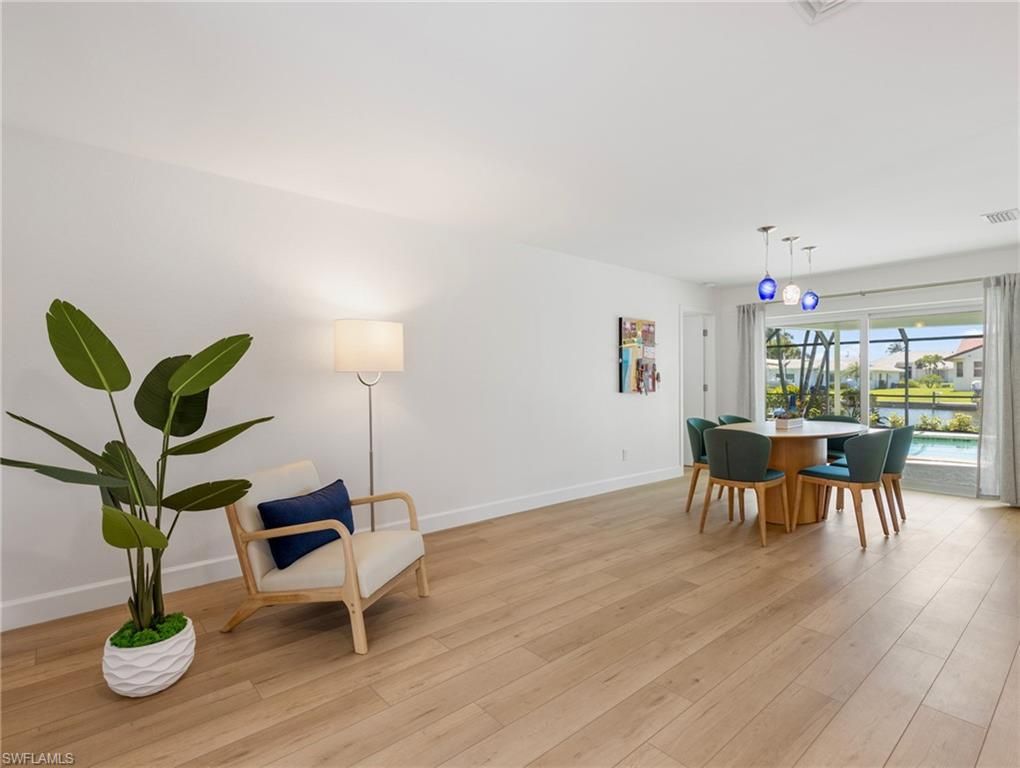 Dining room, Interior, Pendant Lights, Wood Texture Flooring