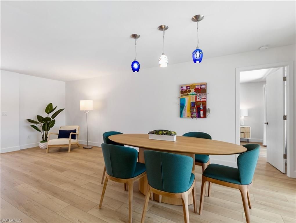 Dining room, Interior, Pendant Lights, Wood Texture Flooring