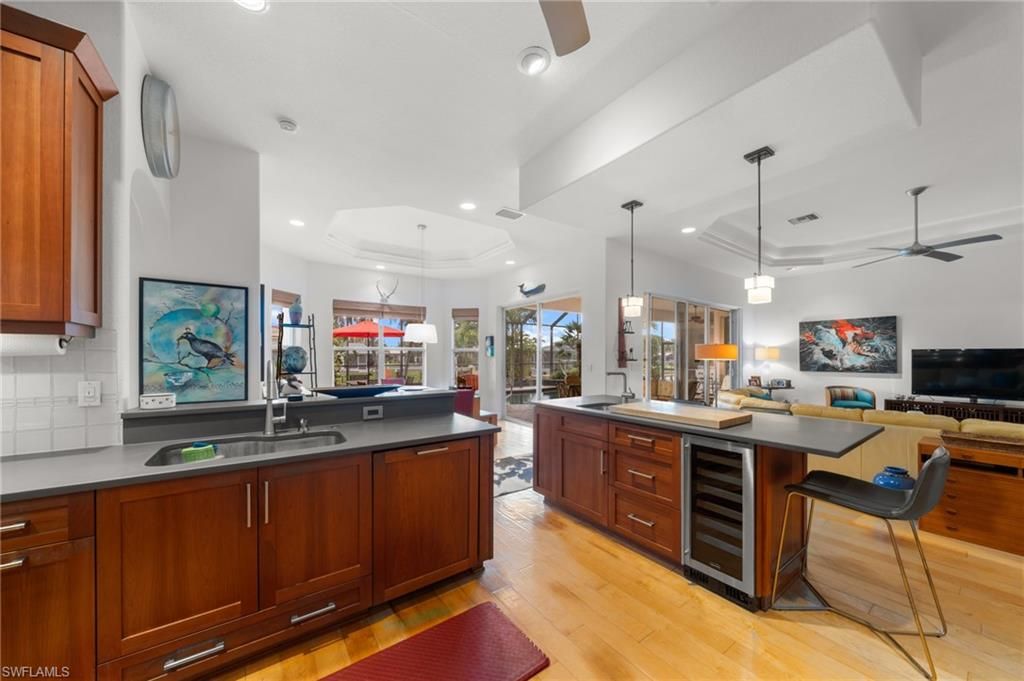 Interior, Kitchen, Pendant Lights, Recessed Lighting, Wood Texture Flooring