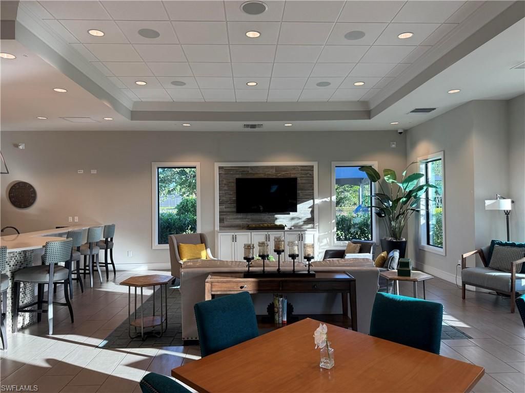 Dining room, Interior, Living room, Recessed Lighting, Wood Texture Flooring