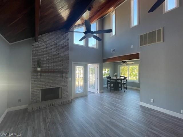 Dining room, Fireplace, Interior, Stone Walls, Wooden Beams, Wooden Ceilings, Wood Texture Flooring