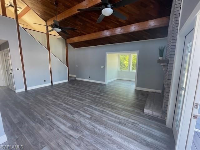 Empty room, Fireplace, Interior, Wooden Beams, Wooden Ceilings, Wood Texture Flooring