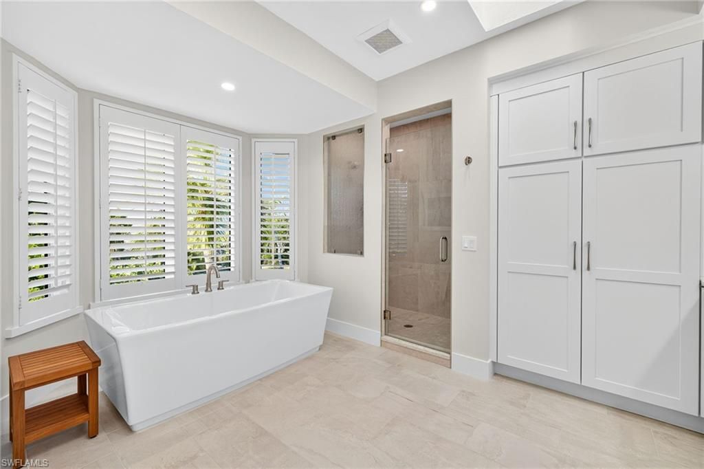 Bathroom, Free Standing Baths, Glass Shower, Interior, Recessed Lighting