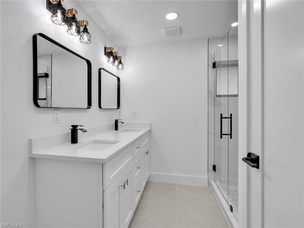 Bathroom, Dual Sink Vanities, Glass Shower, Interior, Recessed Lighting