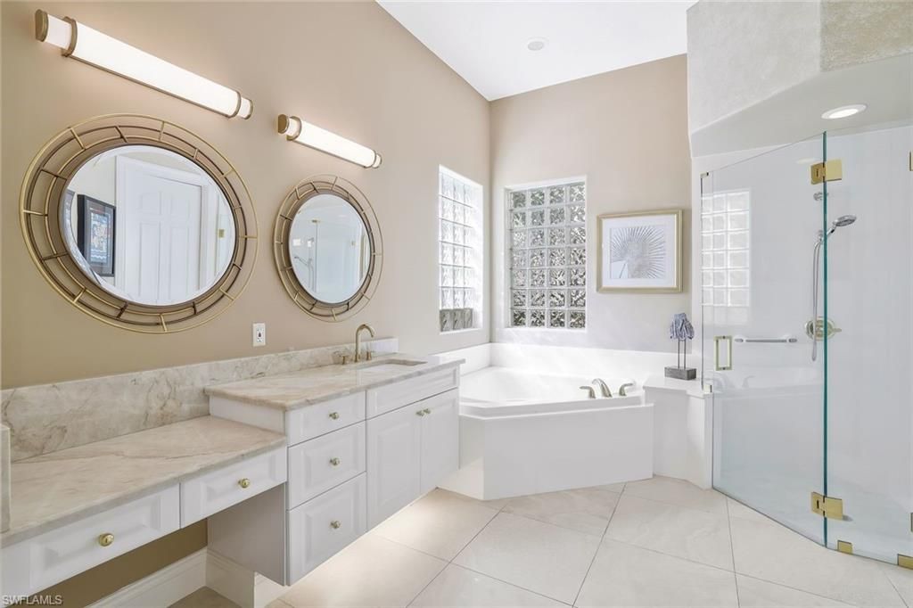 Bathroom, Dual Sink Vanities, Glass Shower, Interior, Recessed Lighting
