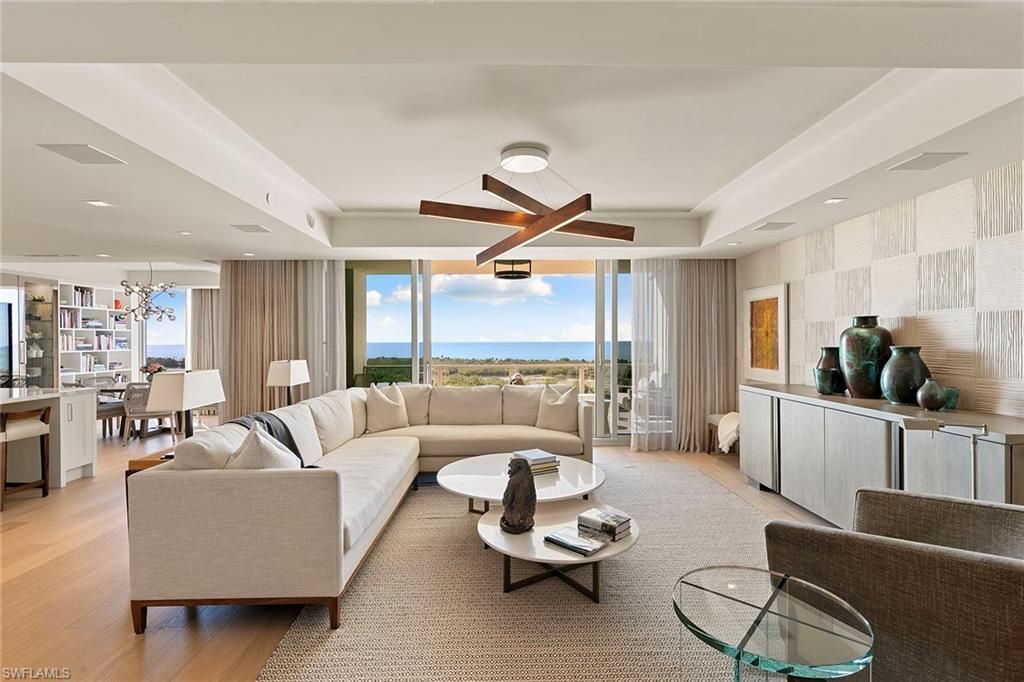 Dining room, Interior, Living room, Recessed Lighting, Water, Wood Texture Flooring