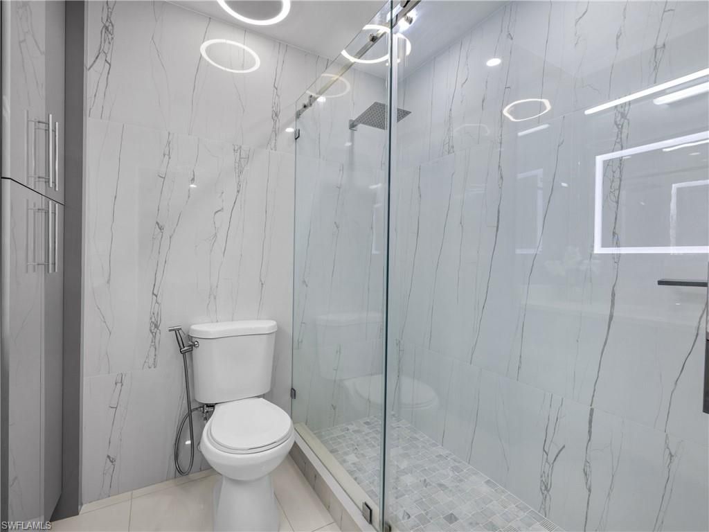 Bathroom, Glass Shower, Interior, Marble Walls, Recessed Lighting