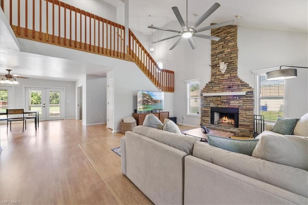 Fireplace, Interior, Living room, Stone Walls, Wood Texture Flooring