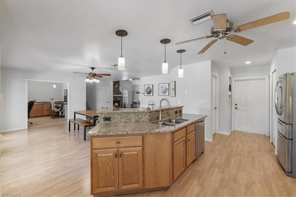 Interior, Kitchen, Pendant Lights, Recessed Lighting, Wood Texture Flooring