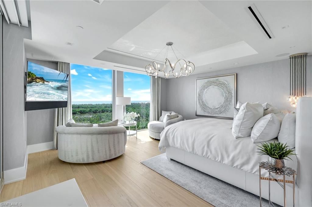 Bedroom, Interior, Pendant Lights, Recessed Lighting, Wood Texture Flooring