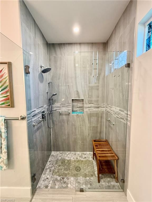 Bathroom, Glass Shower, Interior, Marble Walls, Recessed Lighting