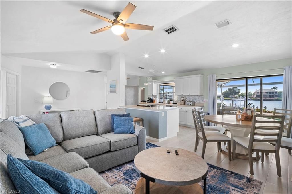 Dining room, Interior, Kitchen, Living room, Recessed Lighting, Water