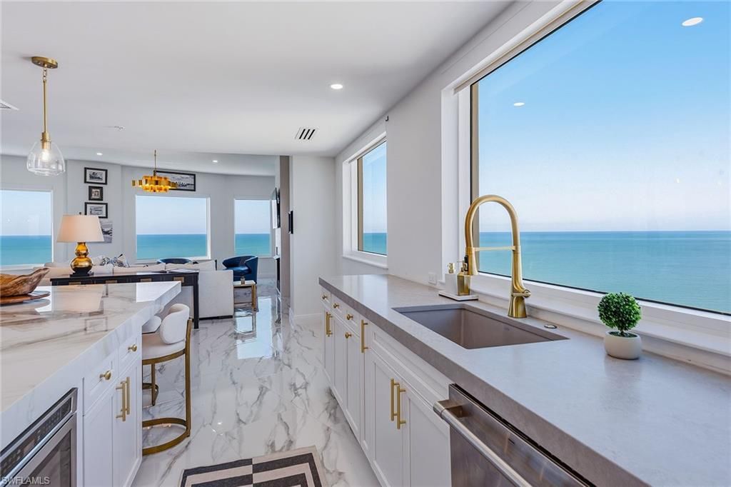 Interior, Kitchen, Marble, Pendant Lights, Recessed Lighting, Water