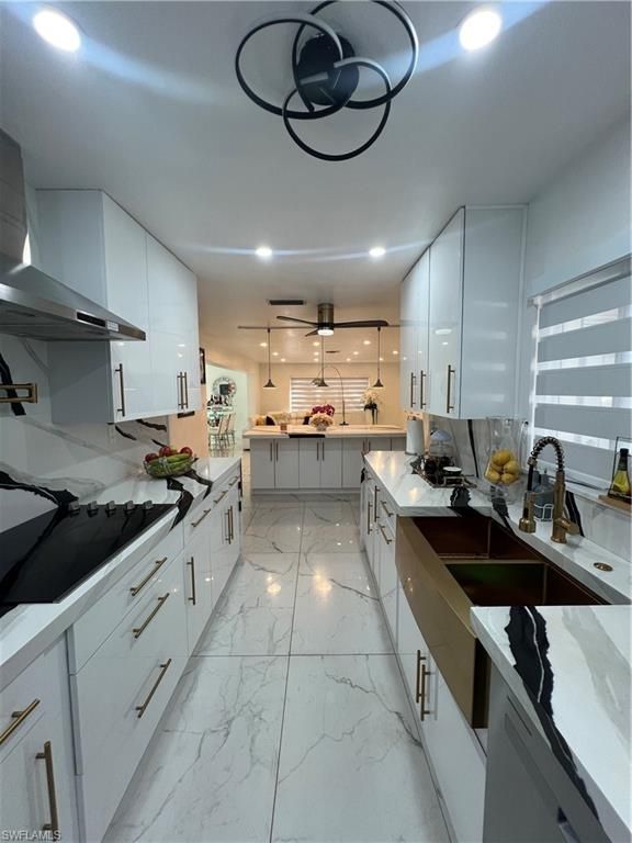 Interior, Kitchen, Marble, Pendant Lights, Recessed Lighting
