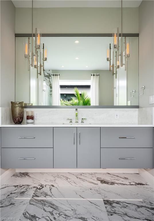Bathroom, Interior, Marble, Pendant Lights, Recessed Lighting