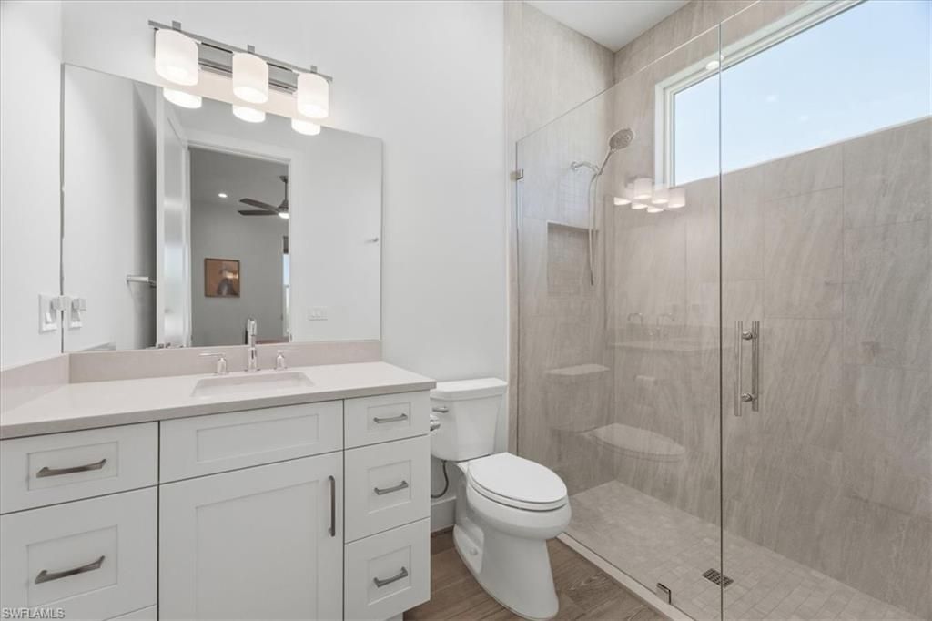 Bathroom, Glass Shower, Interior, Wood Texture Flooring