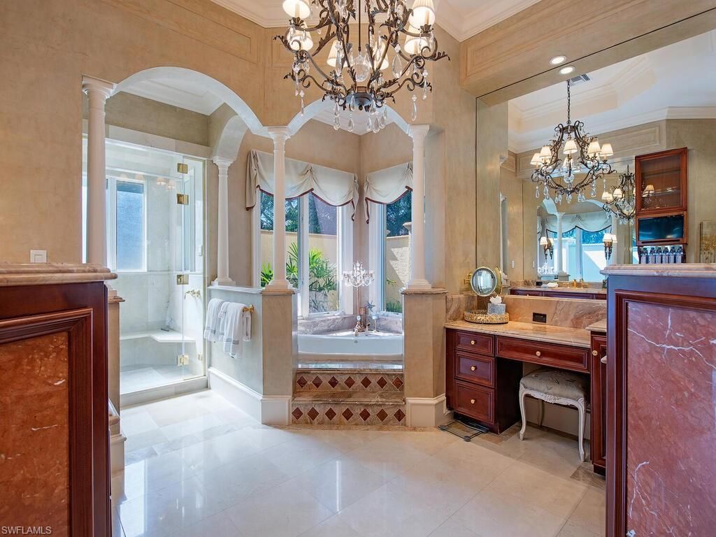 Bathroom, Chandelier, Interior, Recessed Lighting