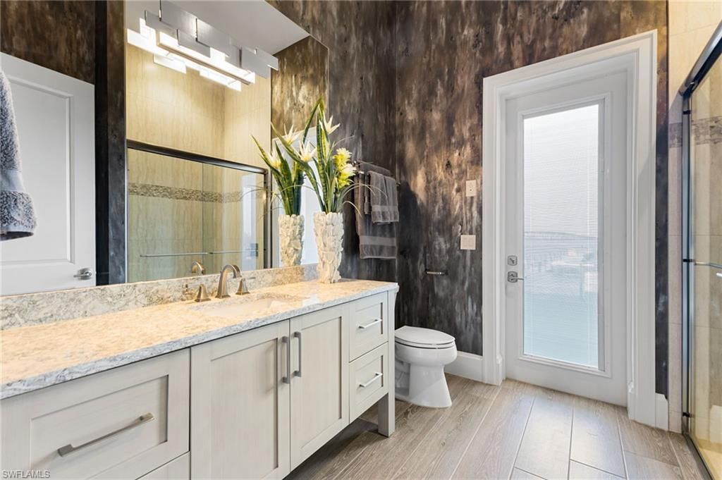 Bathroom, Glass Shower, Interior, Wood Texture Flooring