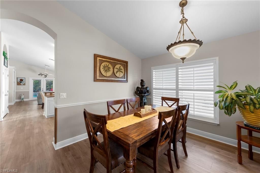Dining room, Interior, Pendant Lights, Wood Texture Flooring