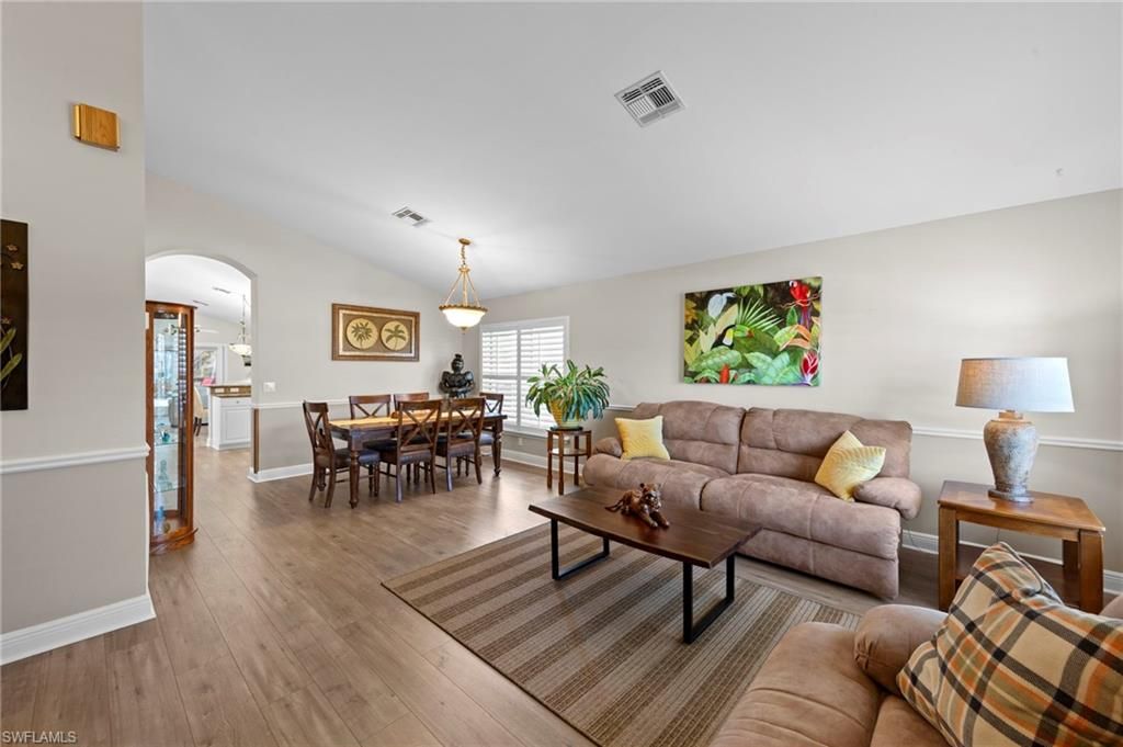 Dining room, Interior, Living room, Pendant Lights, Wood Texture Flooring