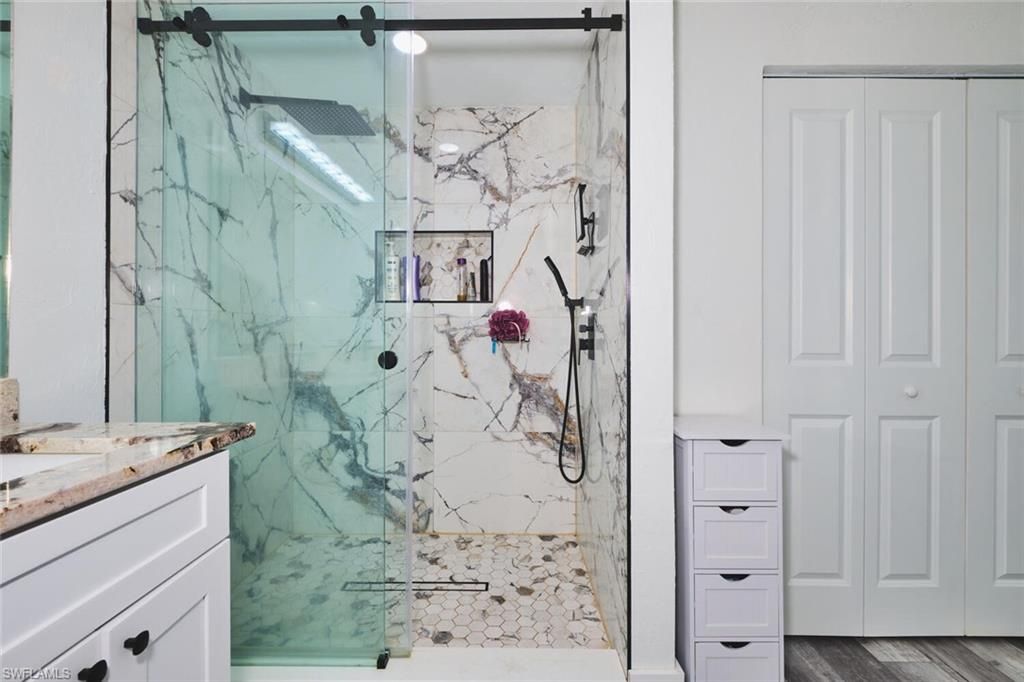 Bathroom, Glass Shower, Interior, Marble Walls
