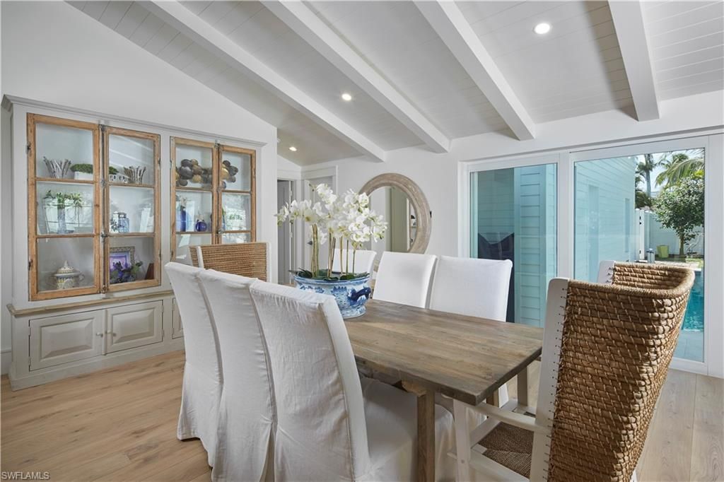 Dining room, Interior, Recessed Lighting, Wood Texture Flooring