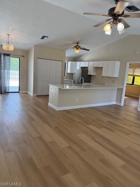Chandelier, Empty room, Interior, Kitchen, Wood Texture Flooring