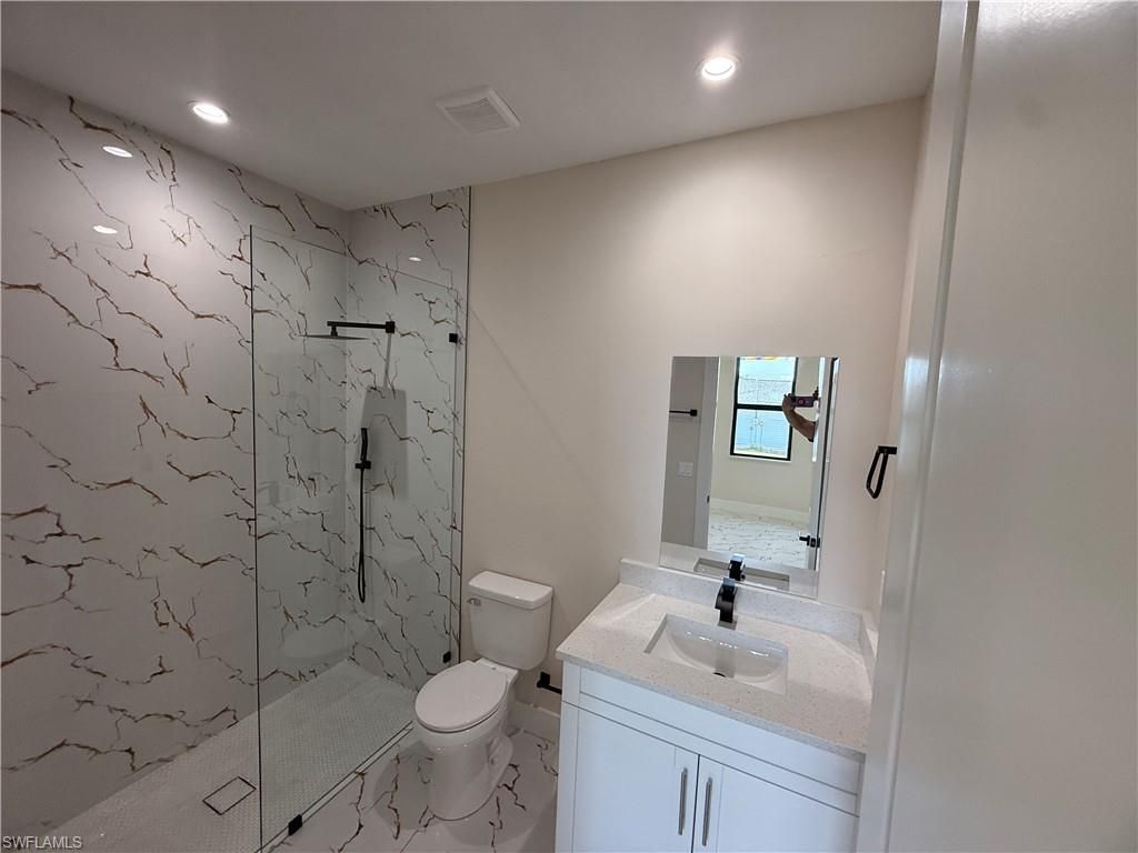 Bathroom, Glass Shower, Interior, Marble, Marble Walls, Recessed Lighting