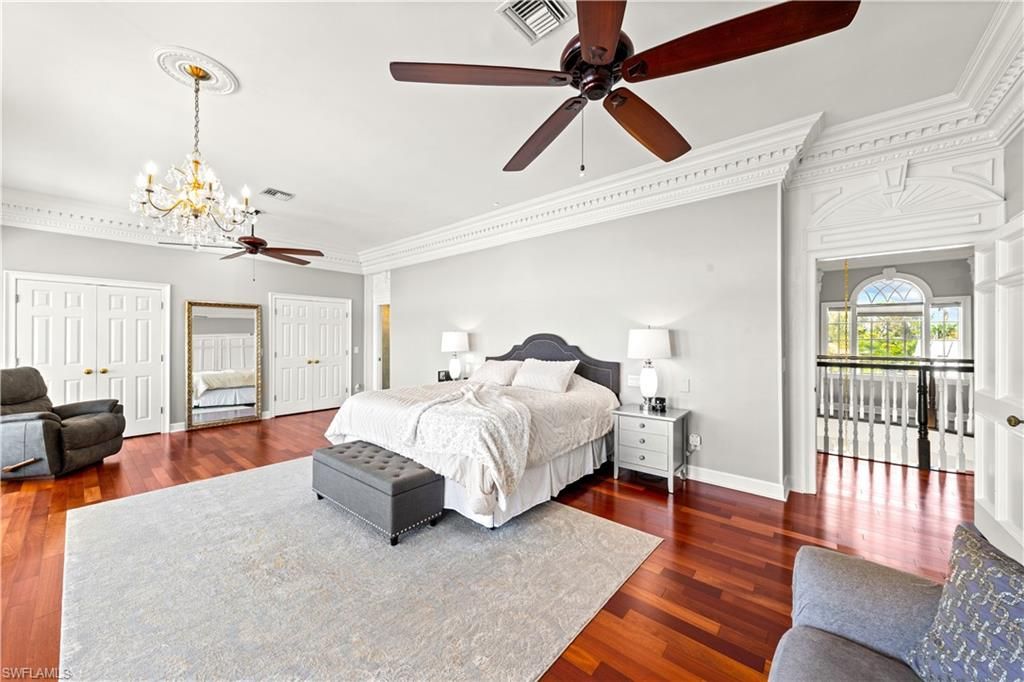 Bedroom, Chandelier, Interior, Wood Texture Flooring