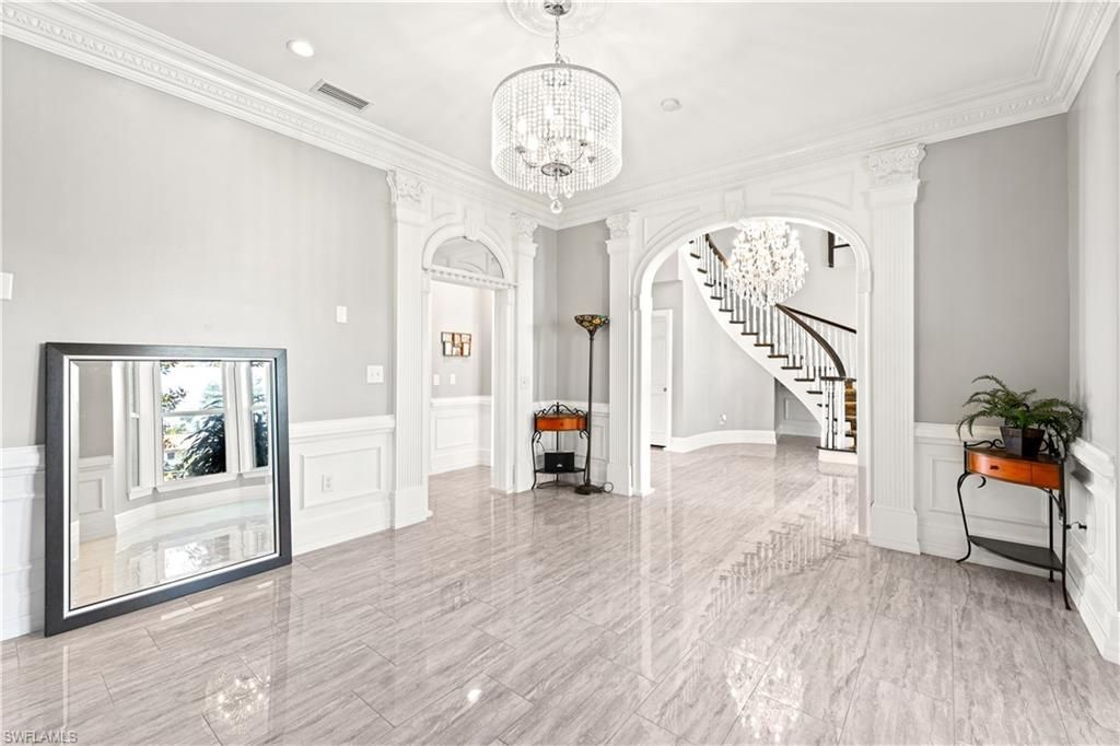 Chandelier, Interior, Marble, Recessed Lighting