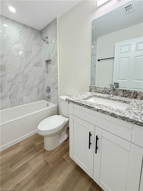 Bathroom, Interior, Marble Walls, Recessed Lighting, Wood Texture Flooring