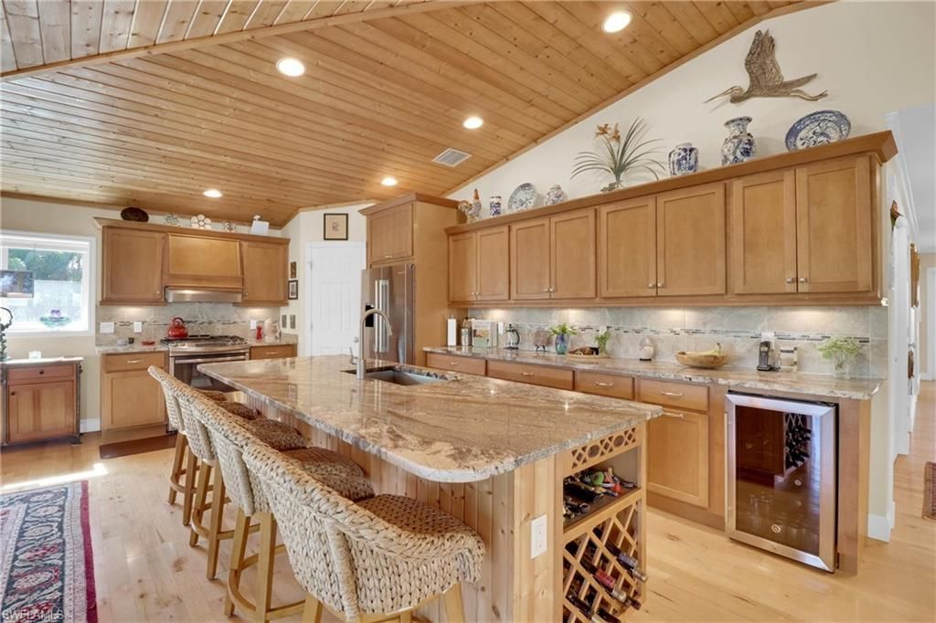 Interior, Kitchen, Recessed Lighting, Stainless Steel Appliances, Wooden Ceilings, Wood Texture Flooring