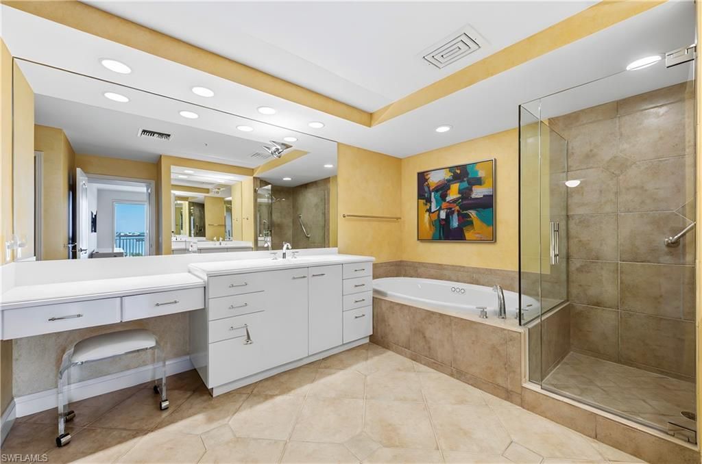Bathroom, Dual Sink Vanities, Glass Shower, Interior, Recessed Lighting