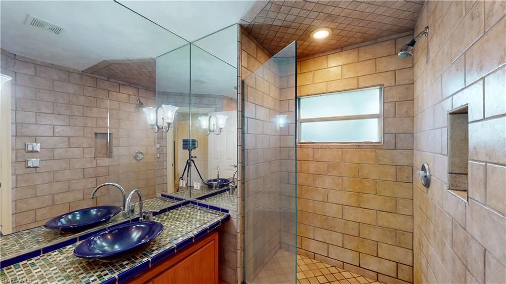 Bathroom, Dual Sink Vanities, Interior, Recessed Lighting, Tile Countertops