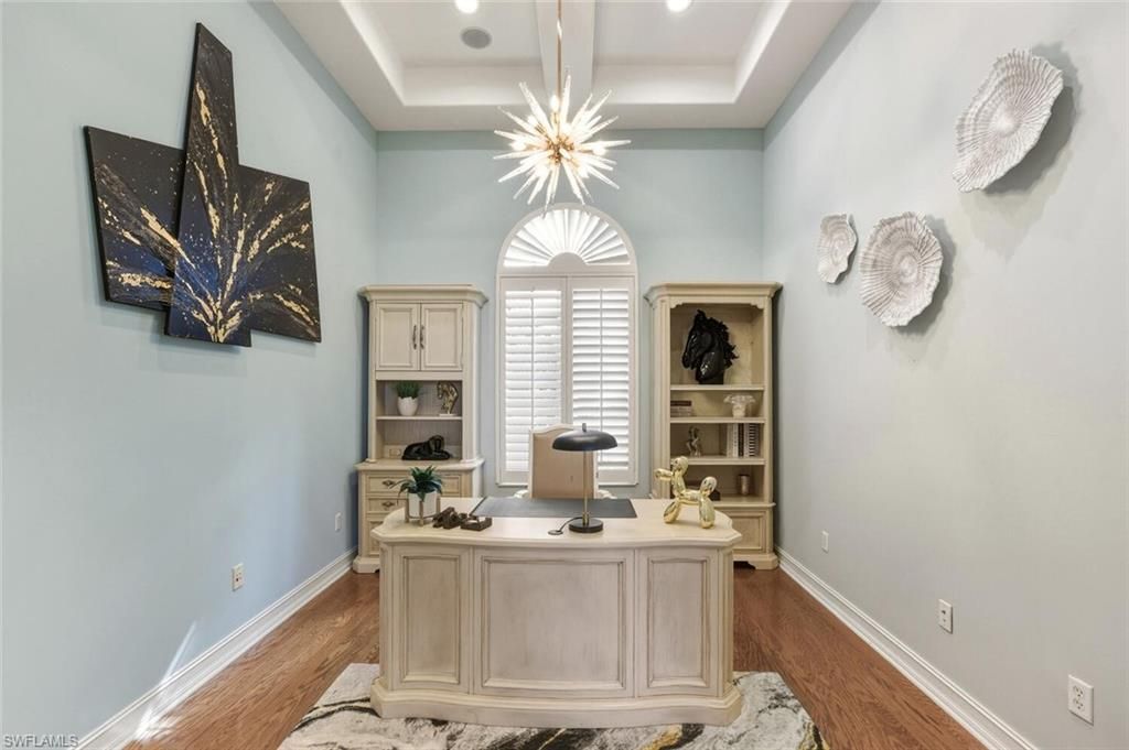 Home Office, Interior, Pendant Lights, Recessed Lighting, Wood Texture Flooring