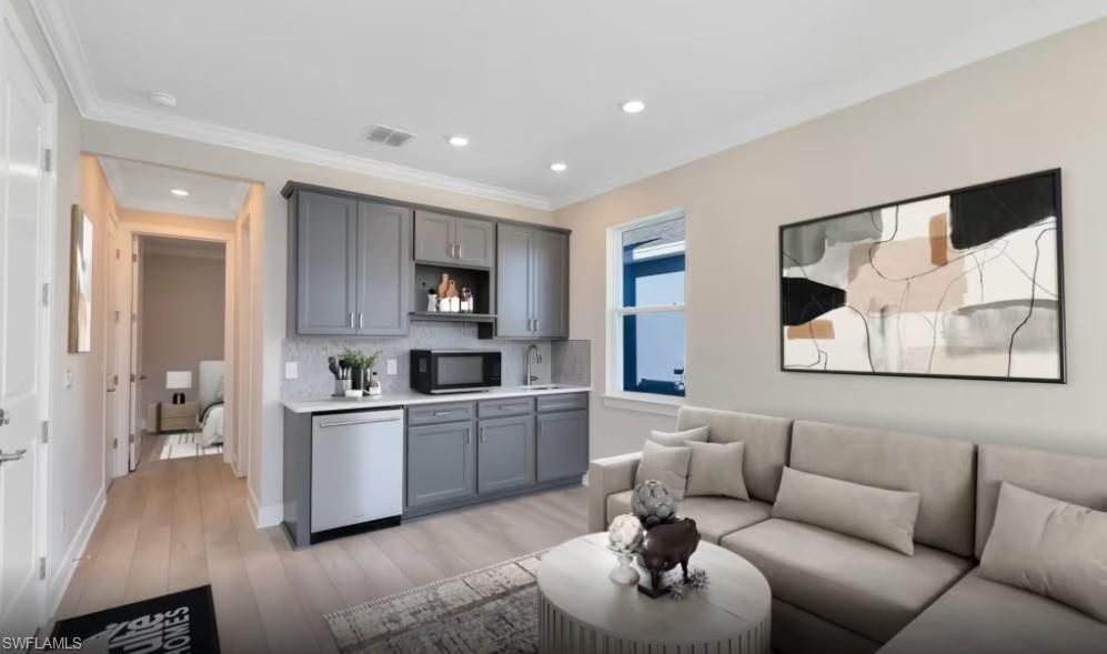 Interior, Kitchen, Living room, Recessed Lighting, Wood Texture Flooring