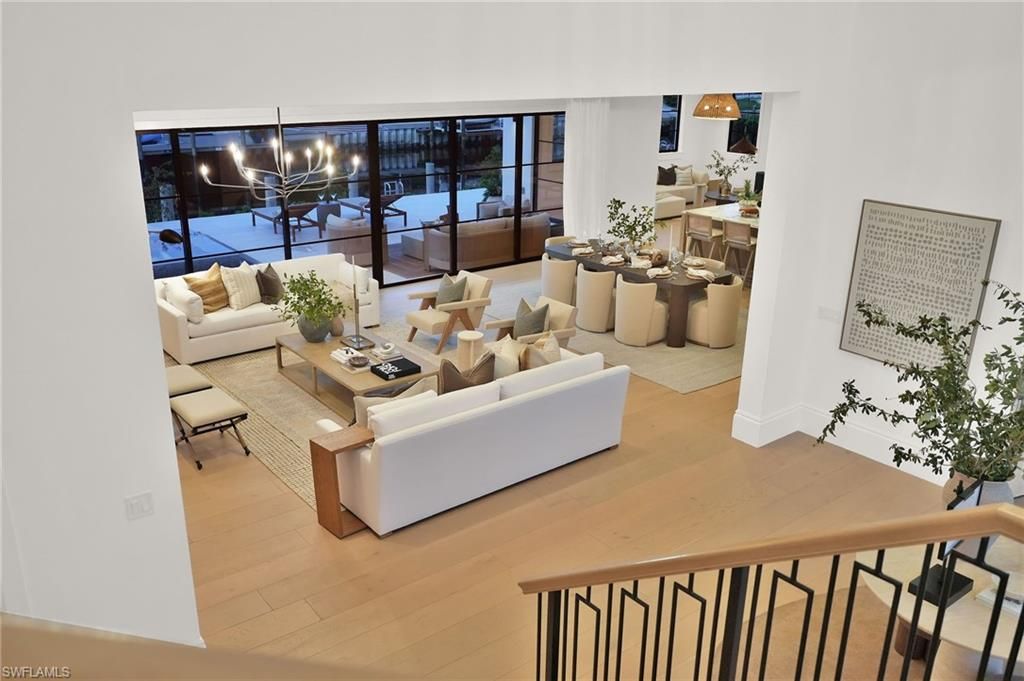 Dining room, Interior, Living room, Pendant Lights, Wood Texture Flooring