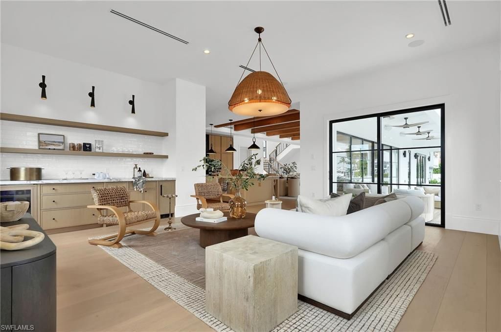 Interior, Kitchen, Living room, Pendant Lights, Recessed Lighting, Wood Texture Flooring