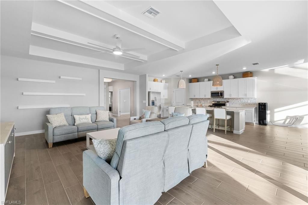 Interior, Kitchen, Living room, Pendant Lights, Recessed Lighting, Stainless Steel Appliances, Wood Texture Flooring