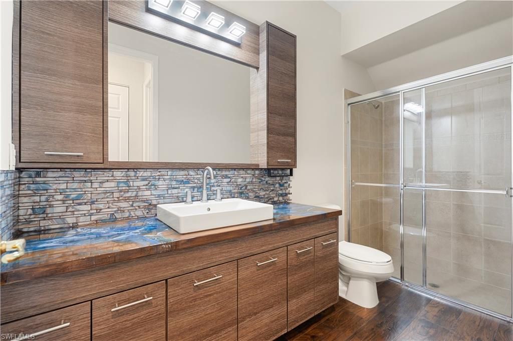 Bathroom, Glass Shower, Interior, Wood Texture Flooring