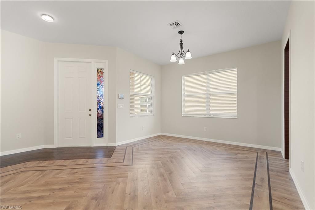 Chandelier, Empty room, Interior, Pendant Lights, Wood Texture Flooring