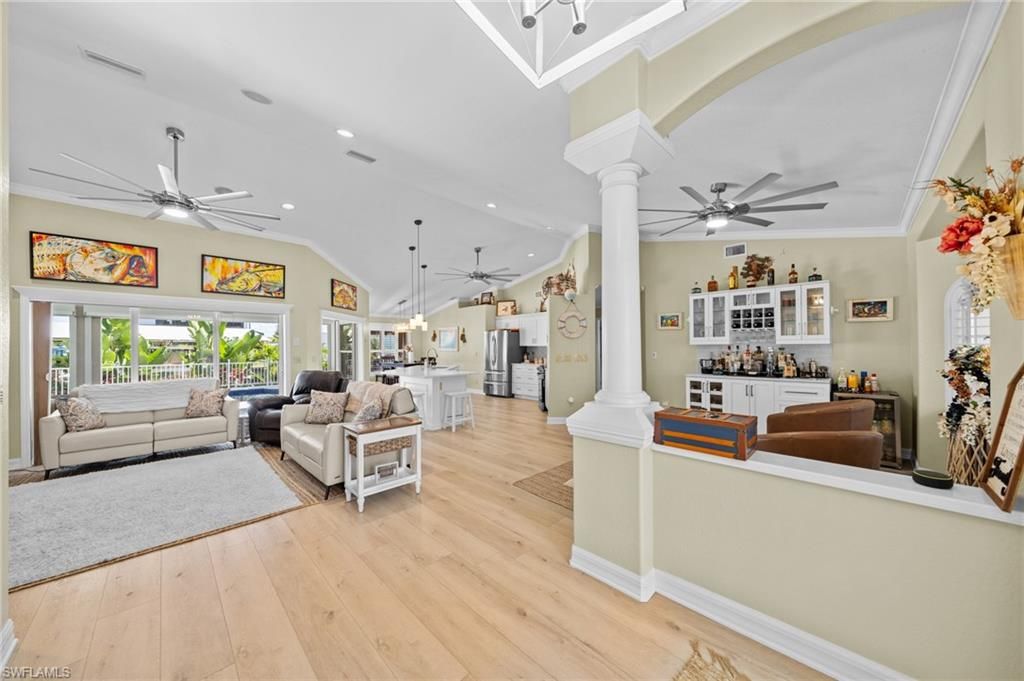 Interior, Living room, Pendant Lights, Recessed Lighting, Wood Texture Flooring