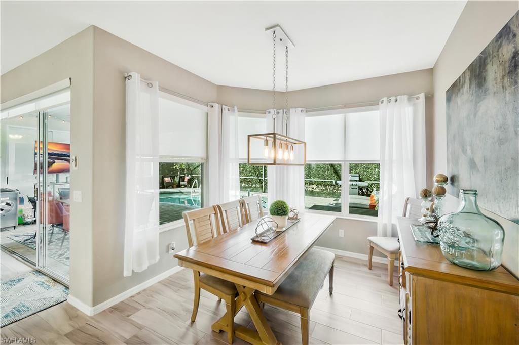 Dining room, Interior, Pendant Lights, Wood Texture Flooring