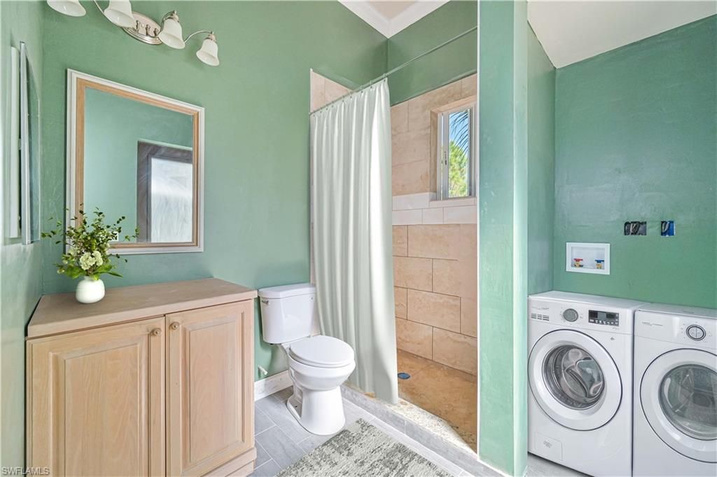 Bathroom, Interior, Washer, Wood Texture Flooring
