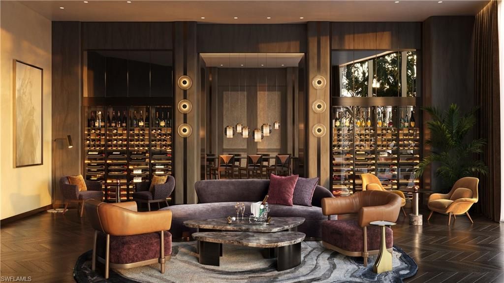 Dining room, Interior, Living room, Recessed Lighting, Wine Storage, Wood Texture Flooring