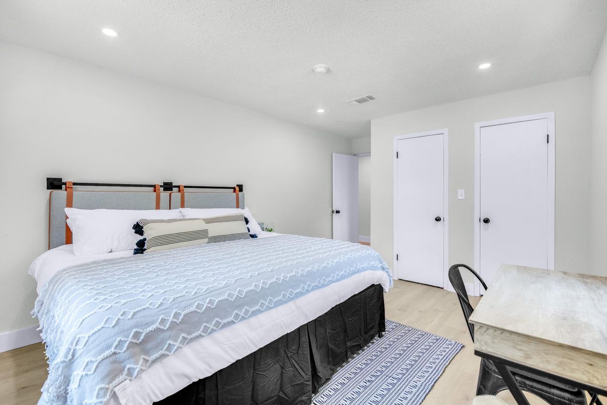 Bedroom, Interior, Recessed Lighting, Wood Texture Flooring