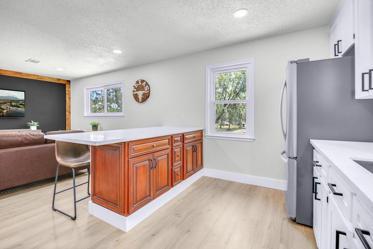 Interior, Kitchen, Recessed Lighting, Wood Texture Flooring